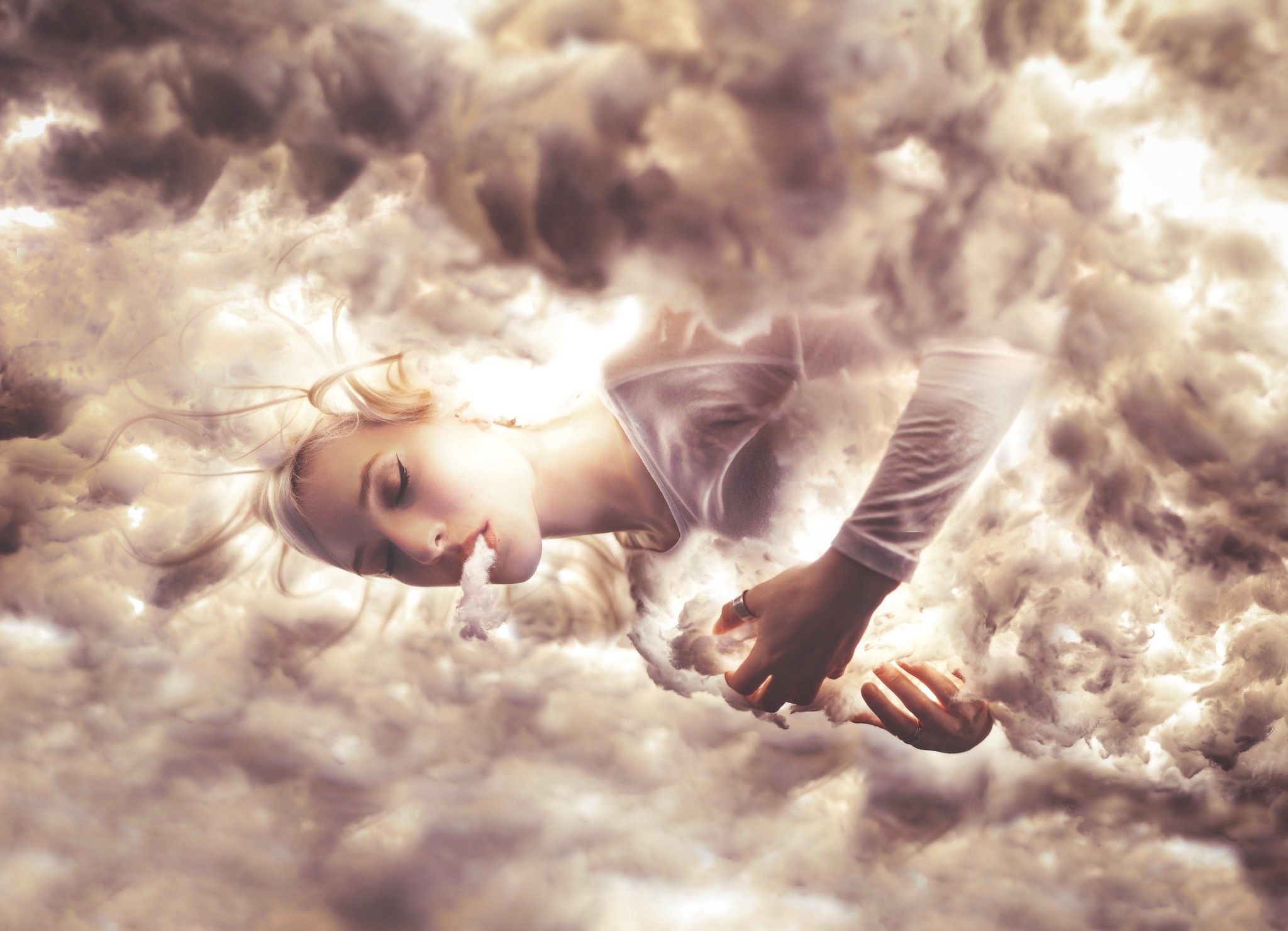 women, Closed Eyes, Clouds Wallpaper