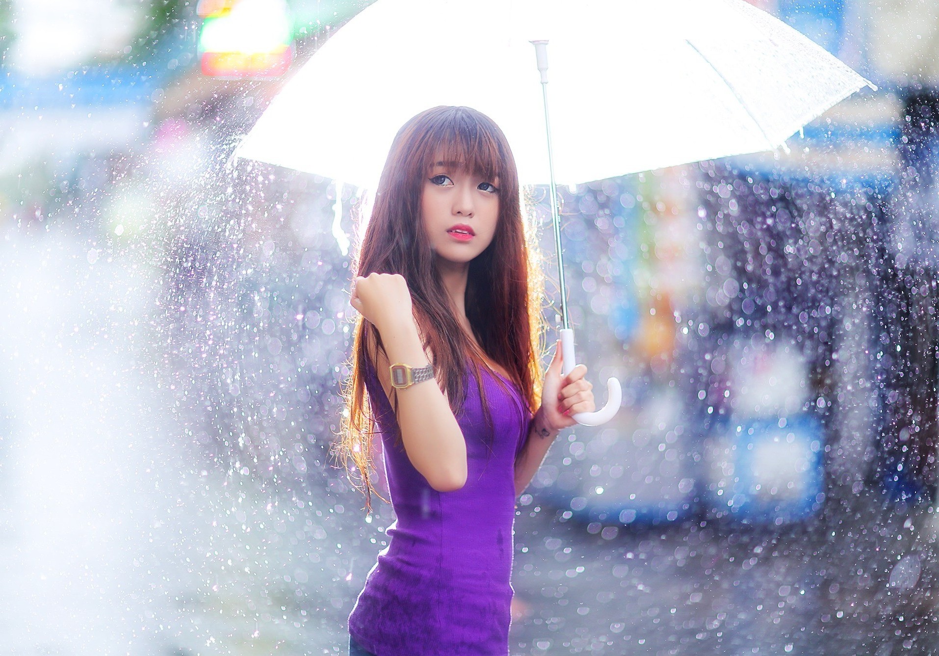 Asian, Women, Model, Rain, Umbrella Wallpaper