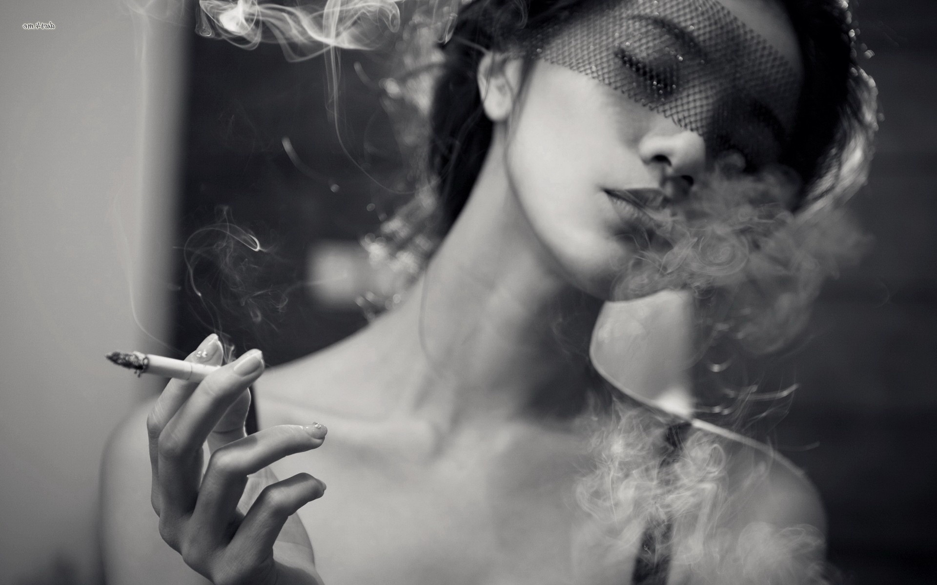 women, Closed Eyes, Smoking, Cigarettes, Monochrome, Veils Wallpaper