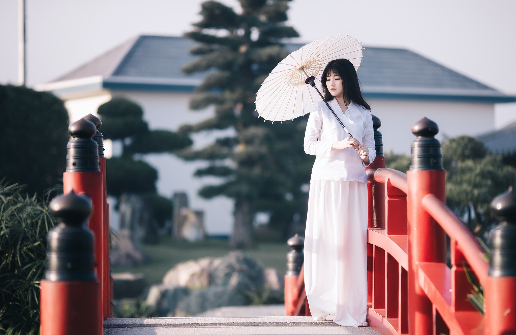 Asian, Women, Model, Bridge, Umbrella Wallpaper