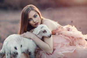 women, Model, Animals, Lamb