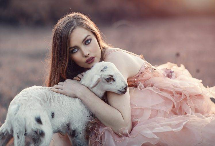women, Model, Animals, Lamb HD Wallpaper Desktop Background