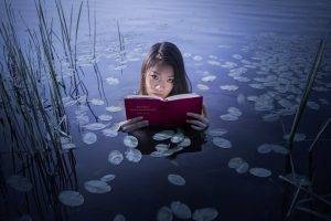 women, Asian, Women Outdoors, Fantasy Art, Water, Books, Leaves, Reeds