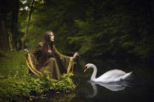 women, Swan, Fantasy Art, Nature, Animals
