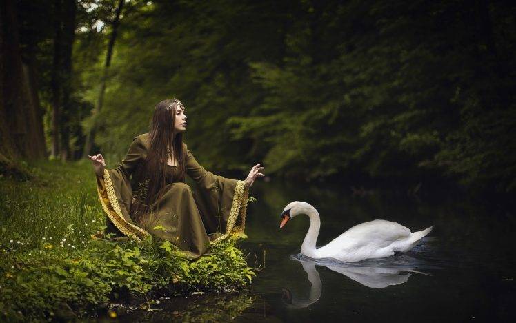 women, Swan, Fantasy Art, Nature, Animals HD Wallpaper Desktop Background