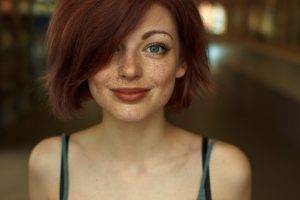 women, Redhead, Freckles, Looking At Viewer, Green Eyes