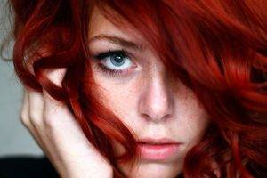 women, Redhead, Blue Eyes, Freckles
