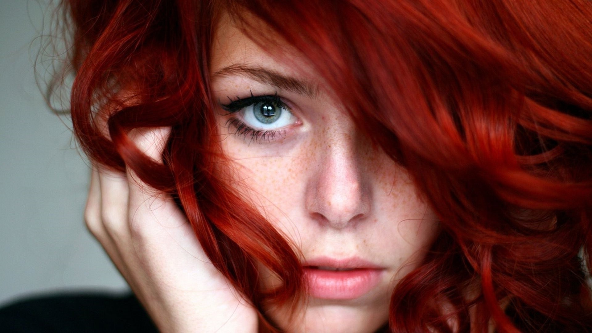 women, Redhead, Blue Eyes, Freckles Wallpaper