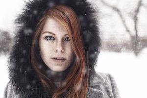women, Redhead, Freckles, Winter