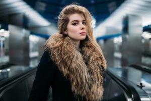 Irina Popova, Model, Long Hair, Looking At Viewer, Blonde, Ivan Proskurin, Depth Of Field, Fur Coats, Makeup
