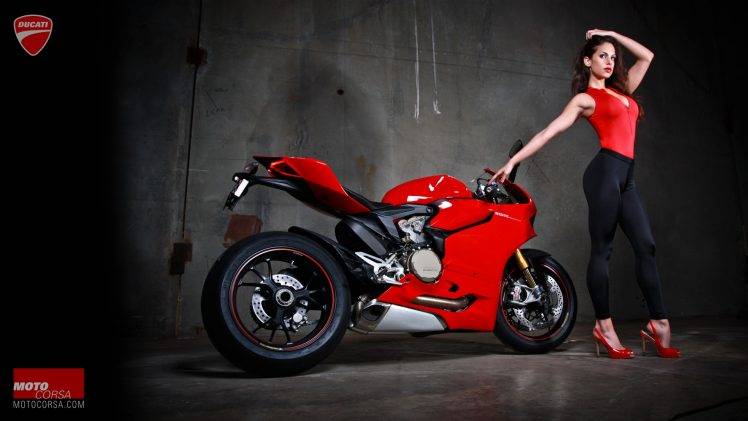 hands On Head, Women With Bikes, Ducati 1199, Motorcycle, Tight Clothing, High Heels, Red Heels HD Wallpaper Desktop Background