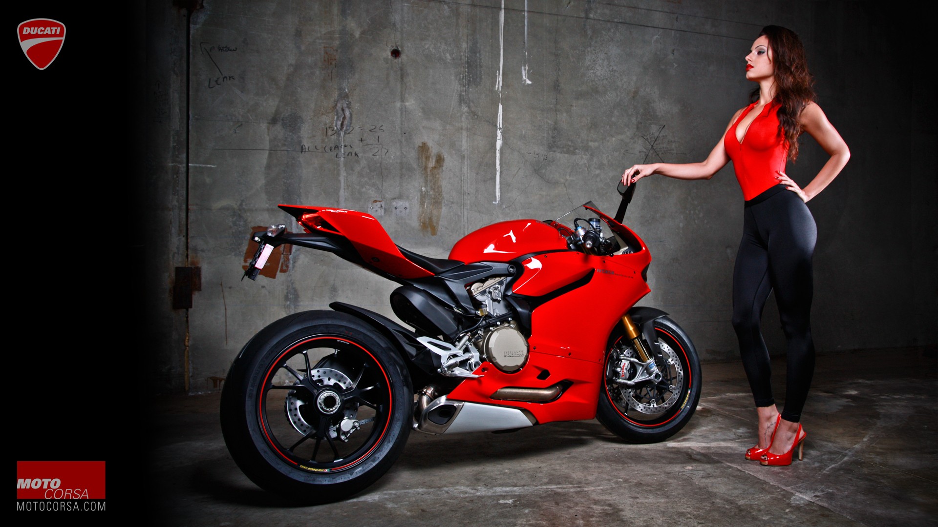 hands On Hips, Women With Bikes, Ducati 1199, Motorcycle, Tight Clothing, Red Heels, High Heels Wallpaper
