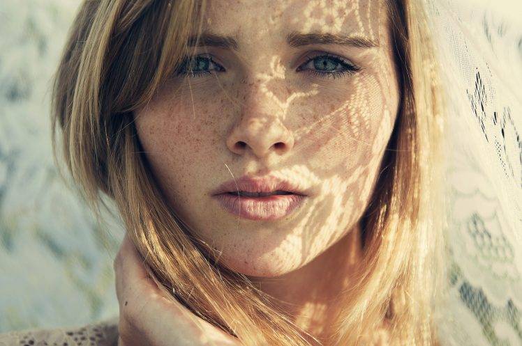 women, Blue Eyes, Blonde, Freckles, Looking At Viewer Wallpapers HD /  Desktop and Mobile Backgrounds