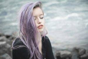 women, Dyed Hair, Purple Hair, Closed Eyes