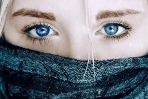women, Blue Eyes, Closeup, Scarf