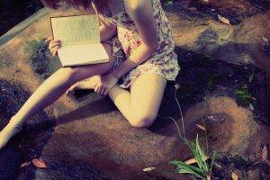 women, Barefoot, Summer  Dress, Books, Reading