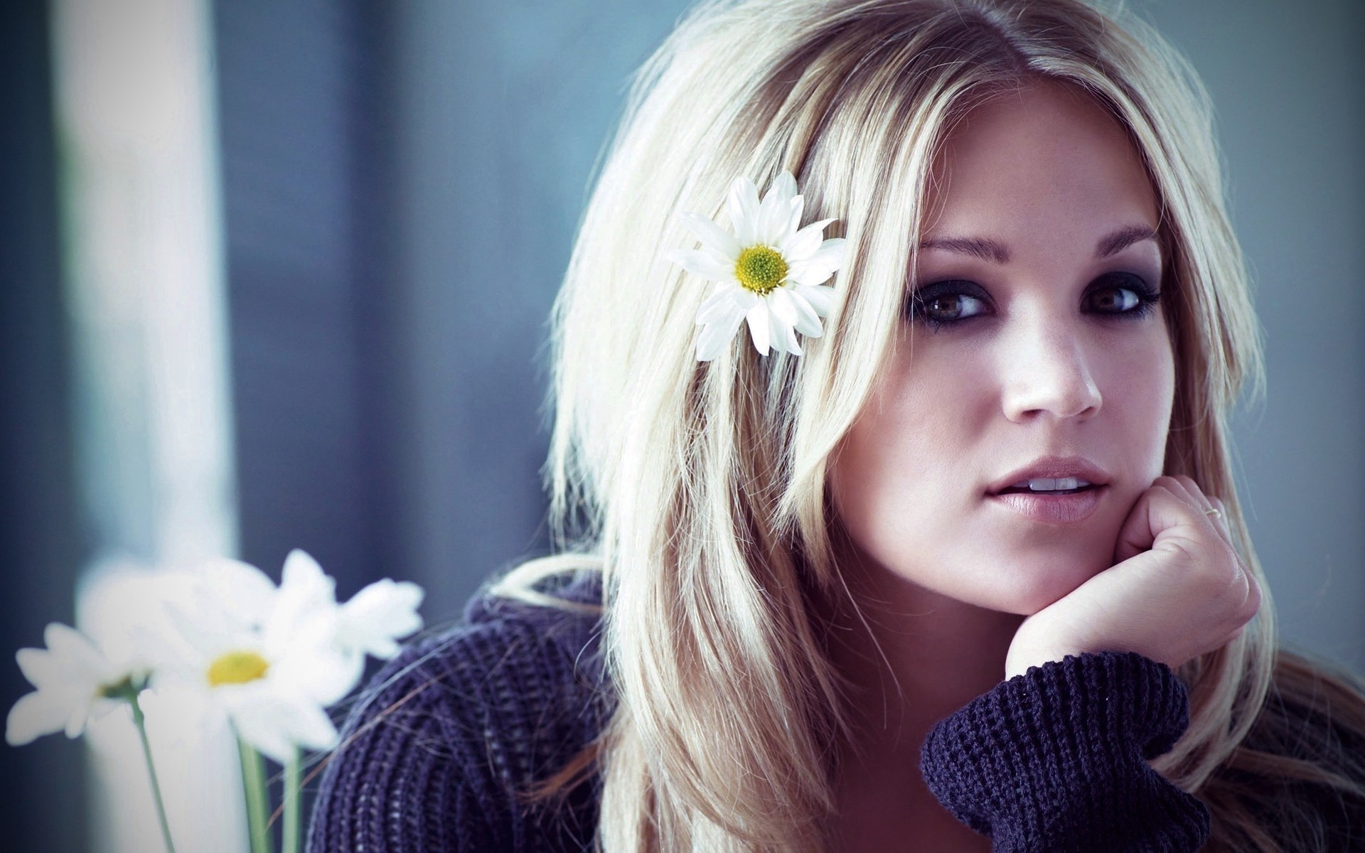 women, Carrie Underwood, Flowers Wallpaper