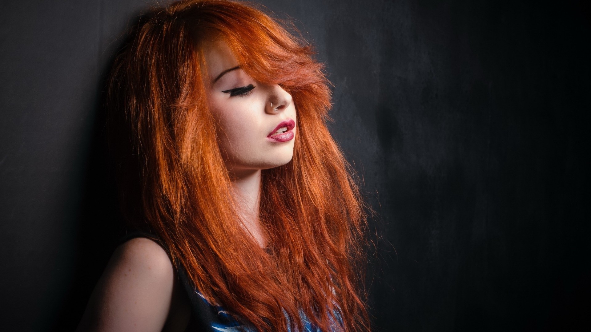 redhead, Long Hair, Women, Eyes, Lips, Nose Rings Wallpaper