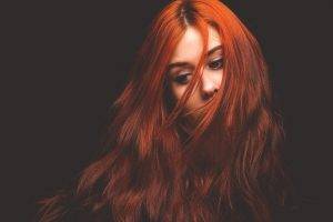 women, Redhead, Face, Hair In Face, Portrait, Simple Background