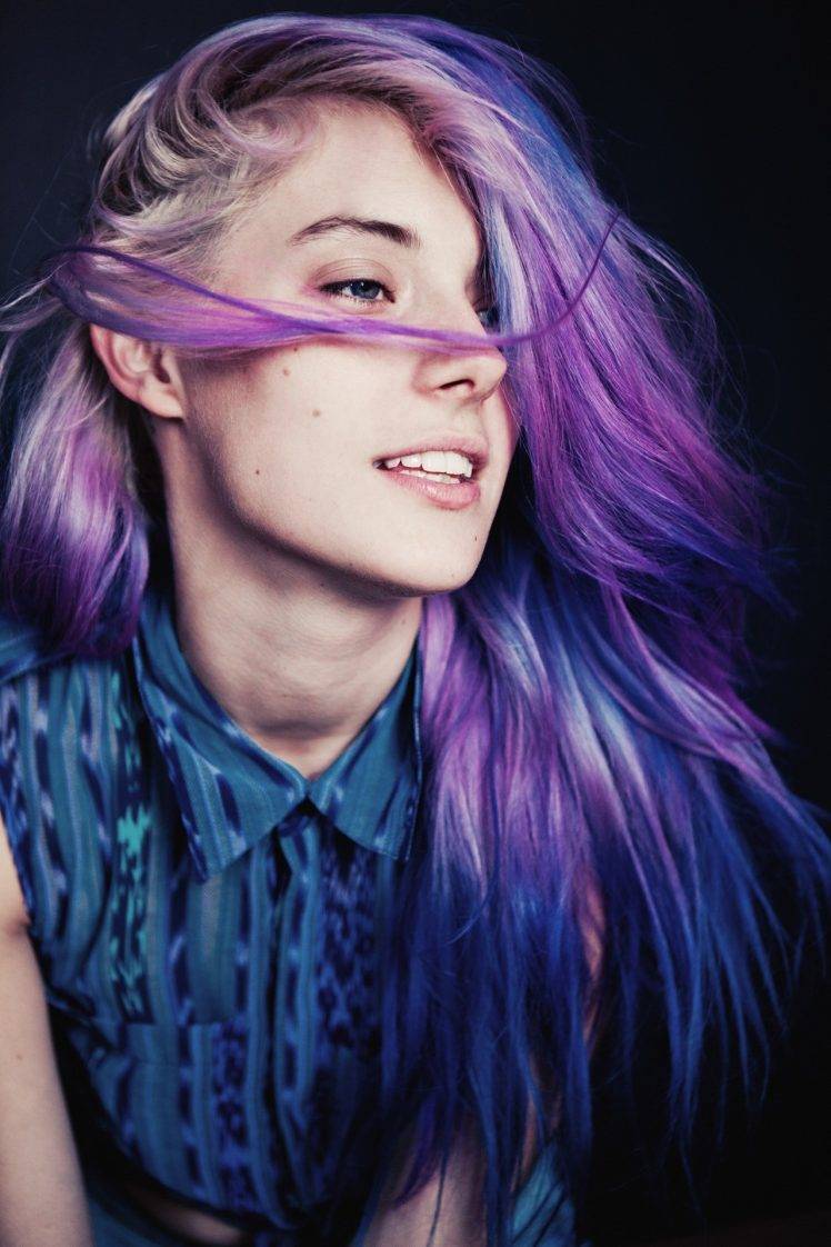 Women Model Purple Hair Dyed Hair Long Hair Face