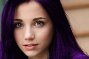 women, Model, Purple Hair, Long Hair, Face, Open Mouth, Looking At Viewer, Blue Eyes, Emily Rudd, Portrait, Photo Manipulation