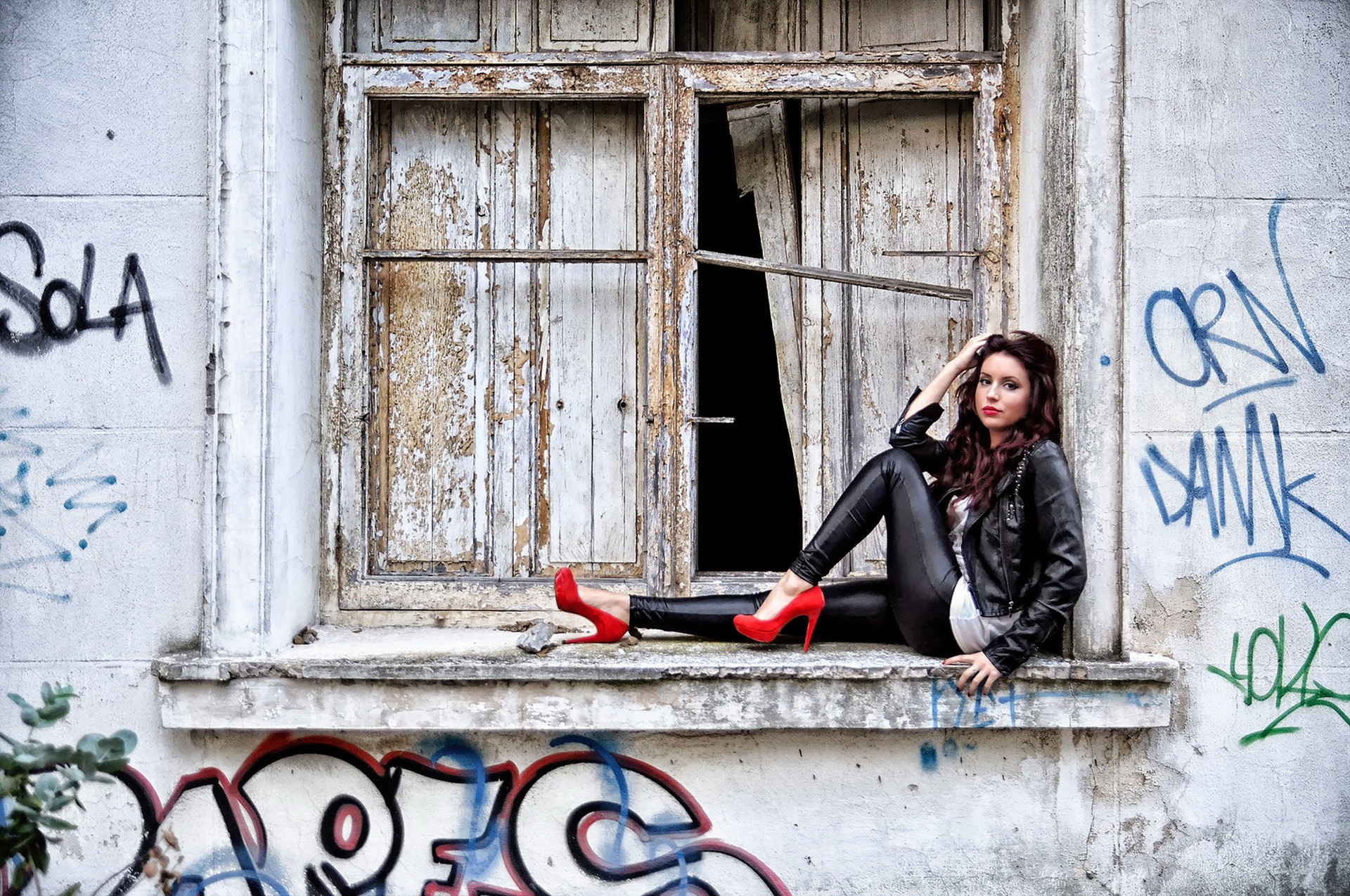model, Women, Window, High Heels Wallpaper
