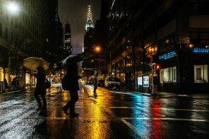 women, Men, City, Umbrella, Rain, New York City