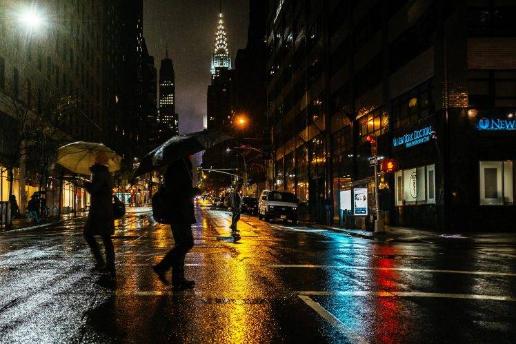 women, Men, City, Umbrella, Rain, New York City HD Wallpaper Desktop Background