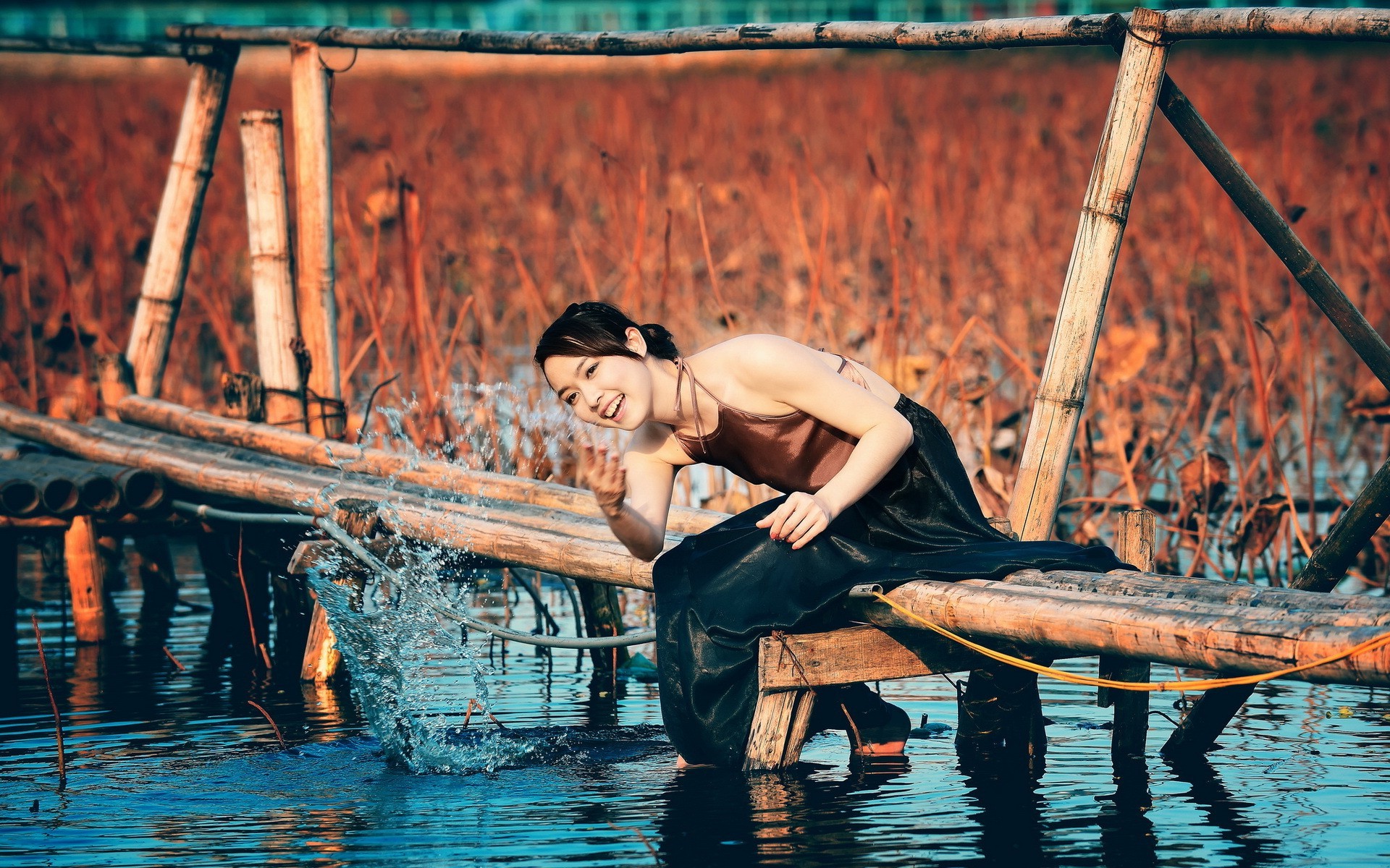 women, Eyes, Lips, Water Wallpaper