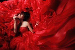 women, Model, Asian, Bare Shoulders, Red, Dress, Red Dress, Fashion, Gowns, Bangles