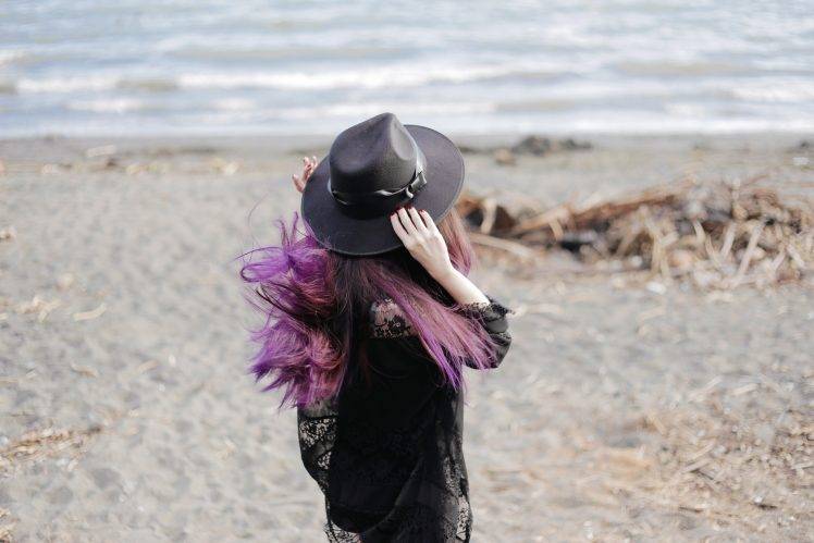 purple Hair, Women At Beach, Beach, Photography, Fashion HD Wallpaper Desktop Background