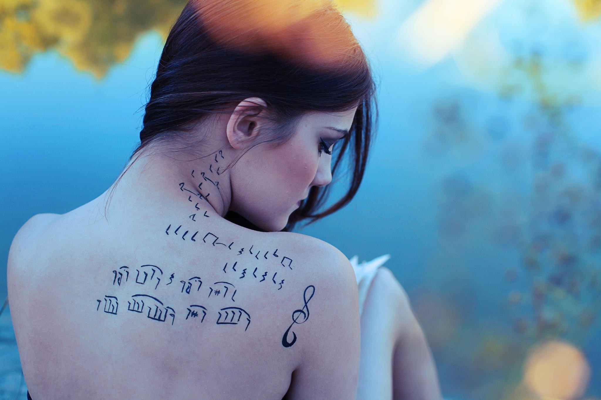 women, Tattoos, Back, Tattoos Women, Musical Notes, Rear View Wallpaper