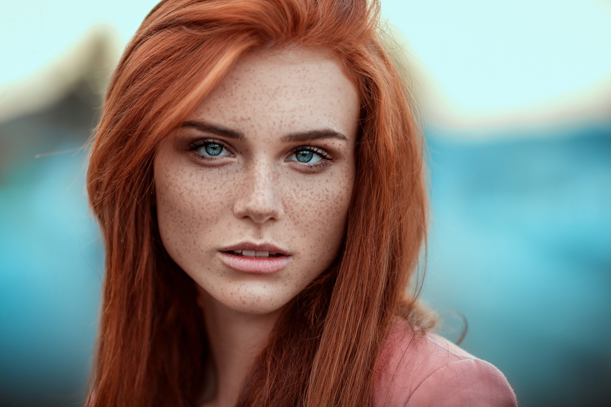 Women Blue Eyes Freckles Redhead Looking At Viewer Face Portrait Depth Of Field Piercing