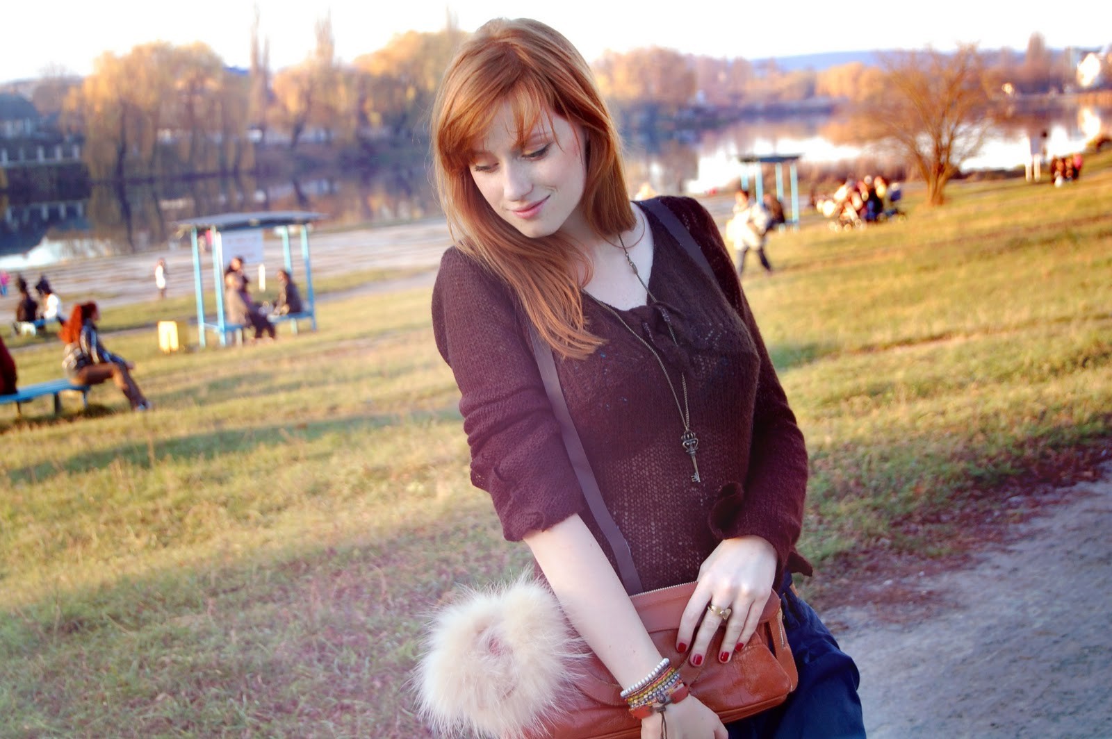 women, Redhead, Alina Kovalenko, Looking Down, Women Outdoors, Red Nails Wallpaper