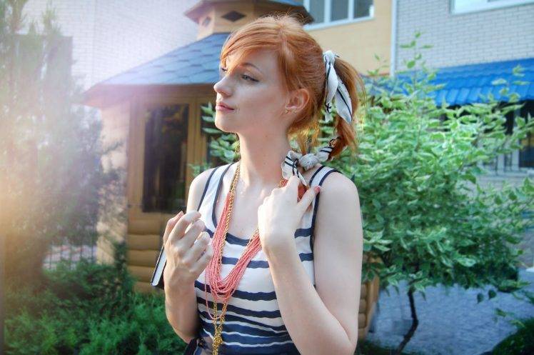 Women Redhead Alina Kovalenko Looking Away Ponytail Women Images, Photos, Reviews