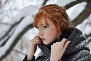 women, Redhead, Alina Kovalenko, Braids, Women Outdoors, Snow