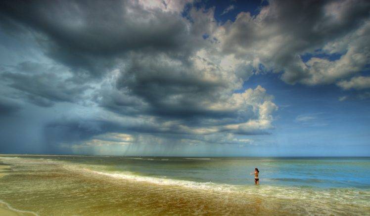 women Outdoors, Beach, Clouds HD Wallpaper Desktop Background