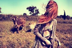 women, Nataliya Piro, Redhead, Cows