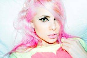women, Dyed Hair, Pink Hair, Green Eyes, Face, Pink Lipstick