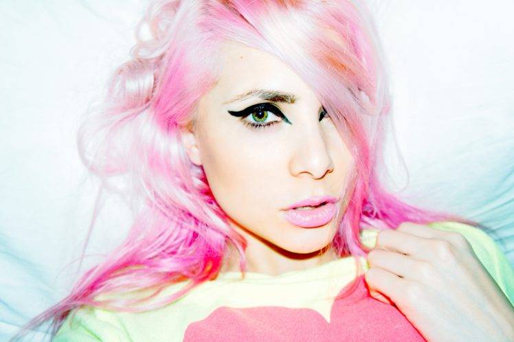 women, Dyed Hair, Pink Hair, Green Eyes, Face, Pink Lipstick HD Wallpaper Desktop Background