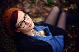 women, Women With Glasses, Redhead, Looking At Viewer, Women Outdoors, Model, Tattoos