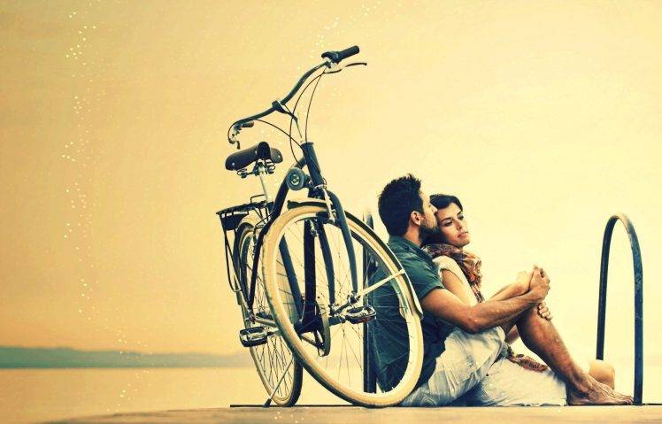 couple, Women, Men, Hugging, Love, Emotions, Bicycle HD Wallpaper Desktop Background