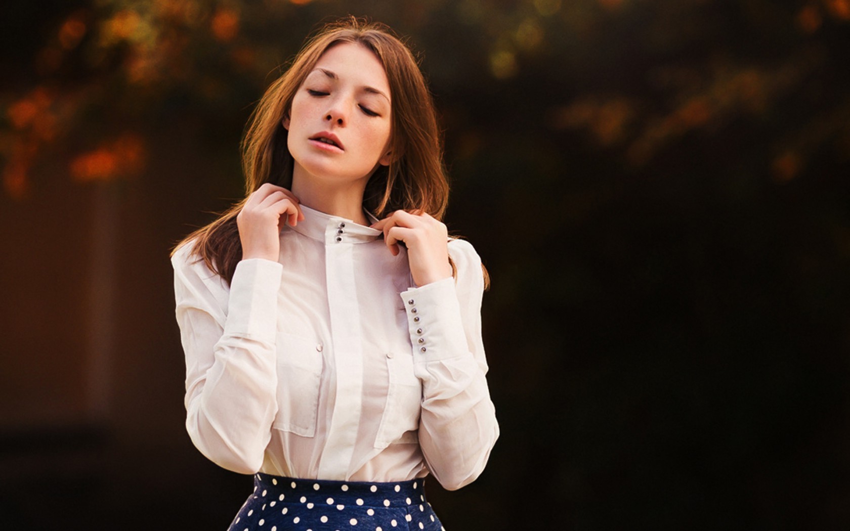 women, Olga Kobzar, Women Outdoors, Closed Eyes, Polka Dots Wallpaper