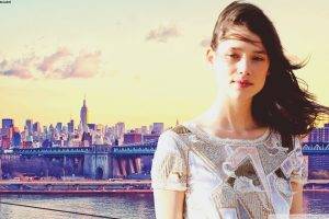 women, Astrid Berges Frisbey, Brunette, Celebrity, Actress, Skyline, Colorful, Windy
