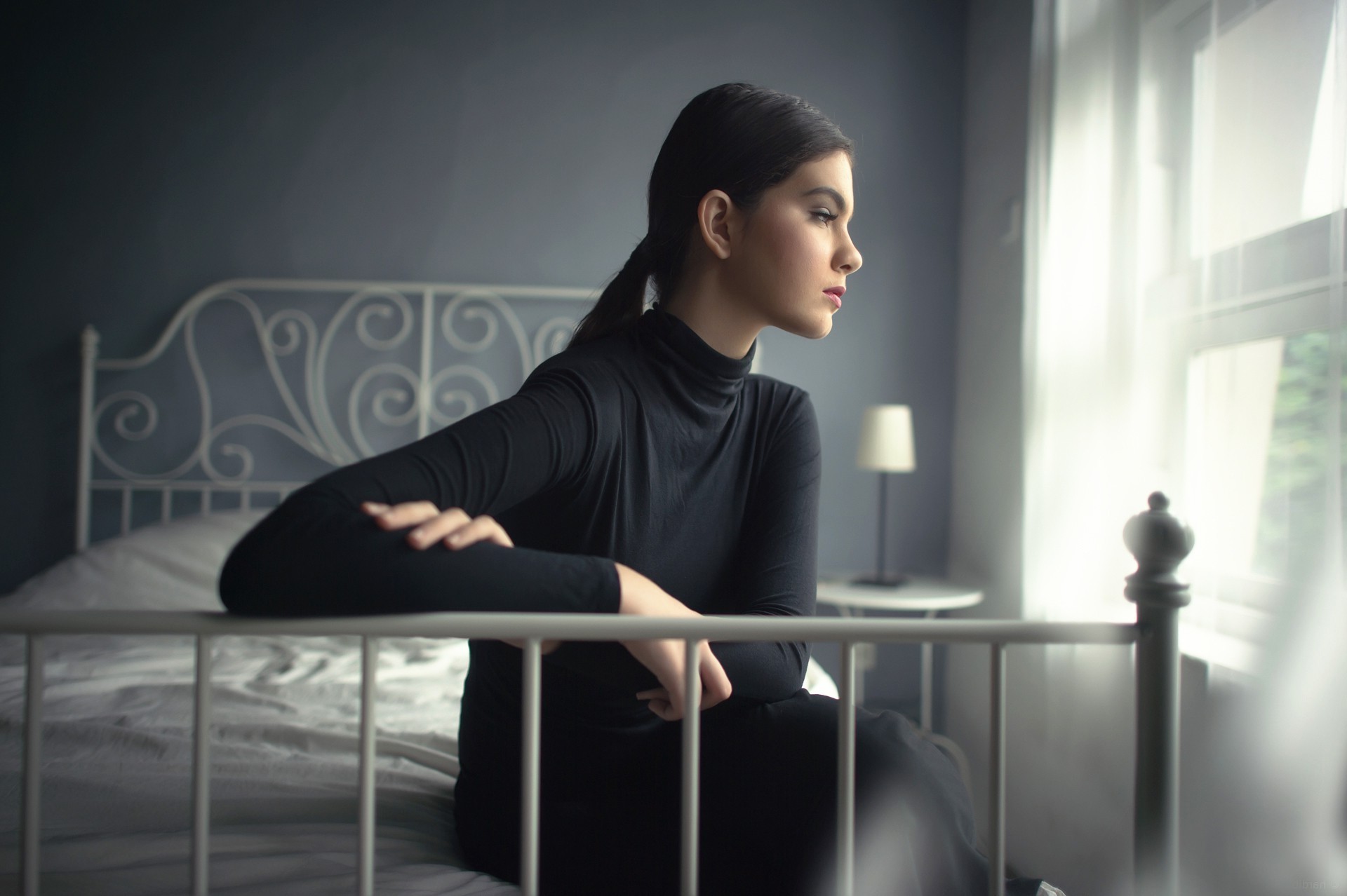 sitting, Women, Profile, Bed Wallpaper