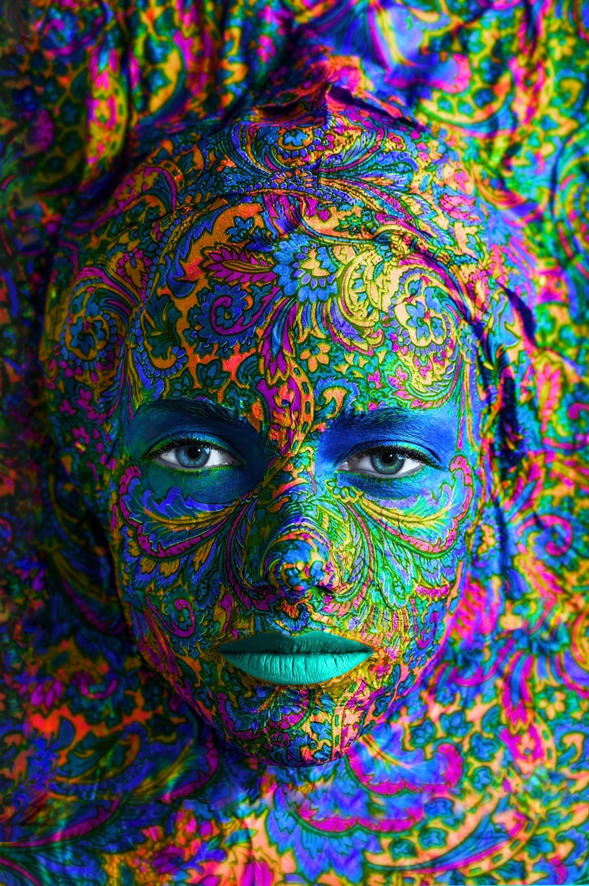 women, Model, Face, Looking At Viewer, Blue Eyes, Portrait Display, Portrait, Body Paint, Colorful, Ornamented, Depth Of Field Wallpaper