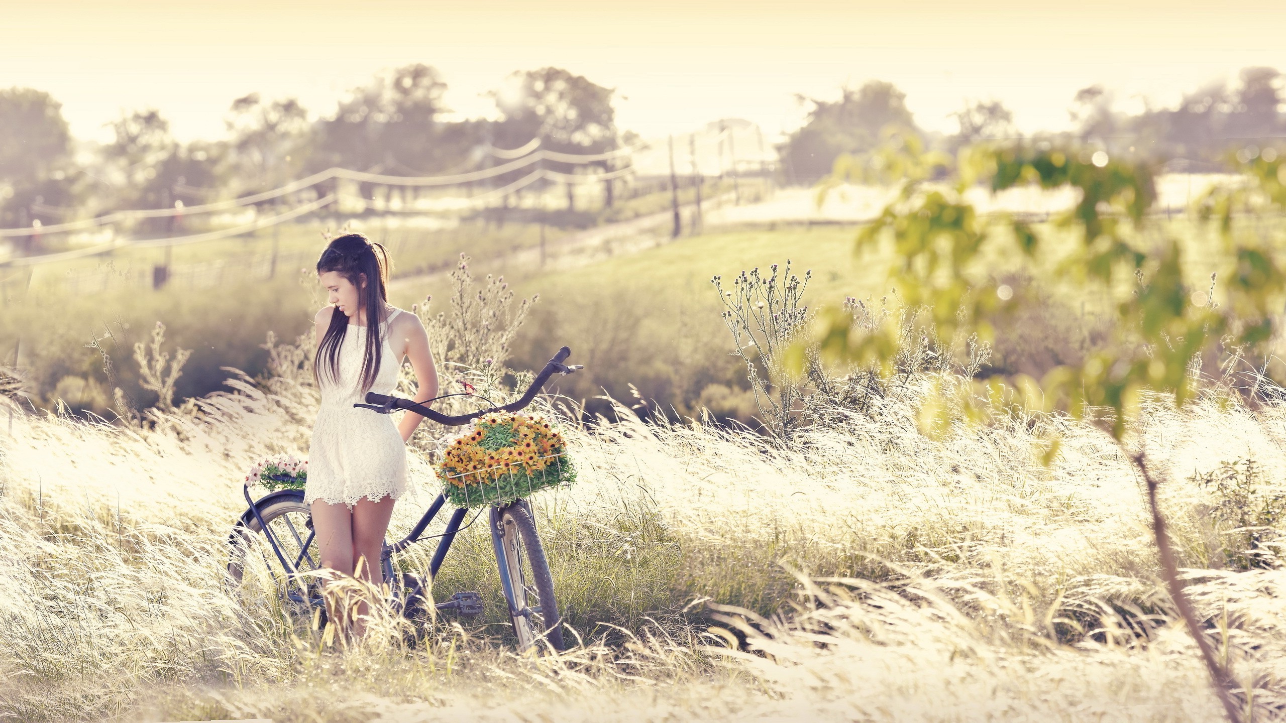 women Outdoors, Women With Bicycles, Model, Nature, Bicycle Wallpaper