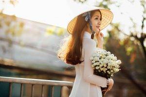 Asian, Women, Model, Hat, Flowers