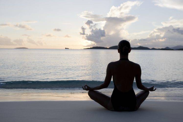 women, Sea, Beach, Yoga, Meditation HD Wallpaper Desktop Background
