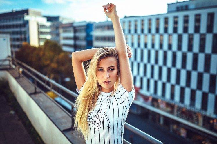 blonde, Women, Arms Up, Urban, Rooftops HD Wallpaper Desktop Background